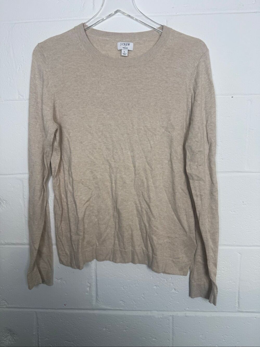 J.Crew Teddie Sweater Women’s L Beige 100% Cotton Crewneck Minimalist Quiet Luxu
